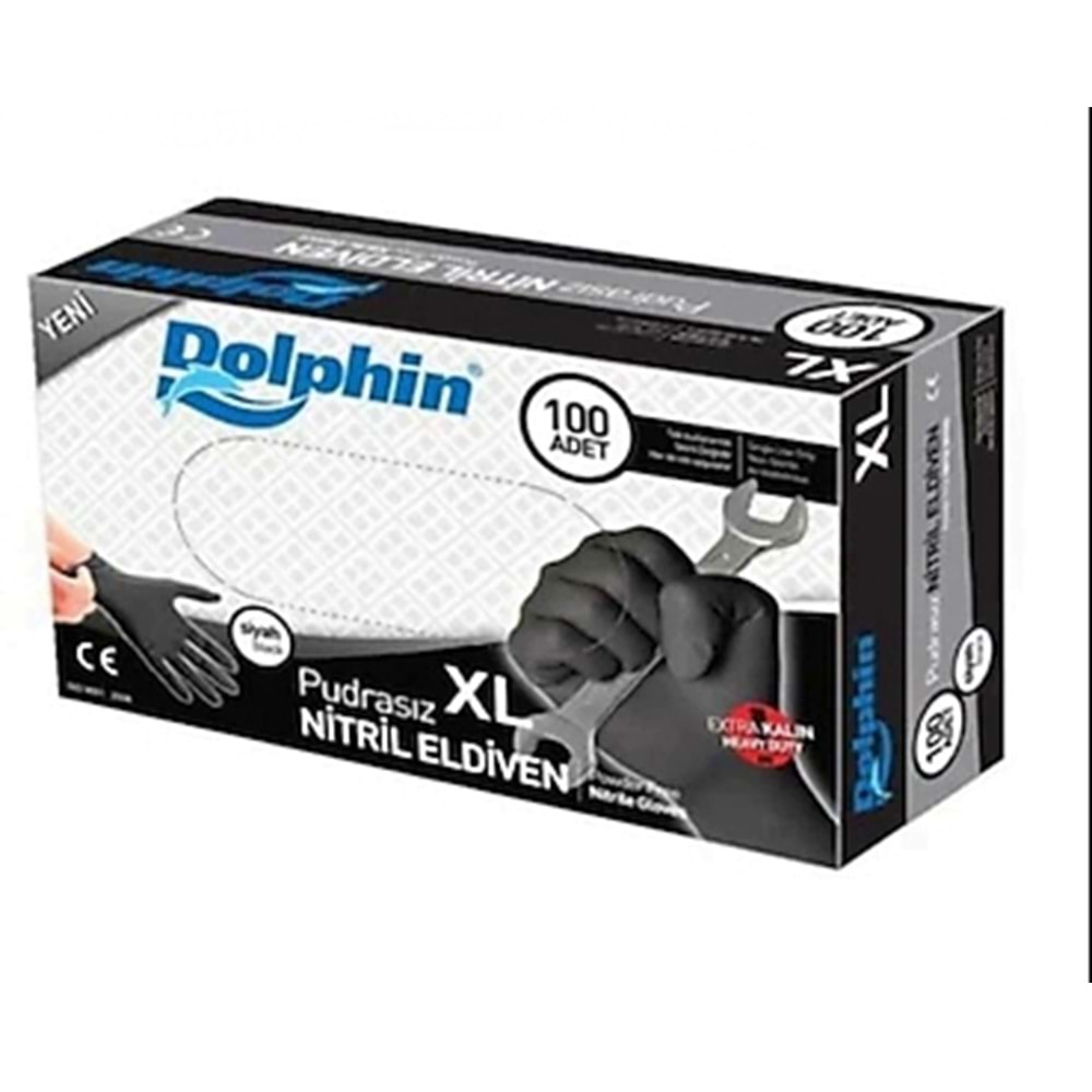 Dolphin Siyah Extra Kalın Nitril Eldiven XL