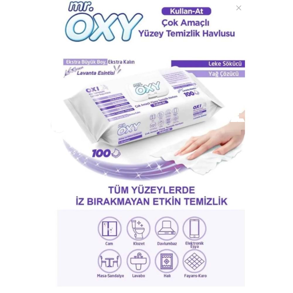 Mr Oxy Çok Amaçlı Yüzey Temizlik Havlusu Lavanta Esintisi 100Lü TİC.487