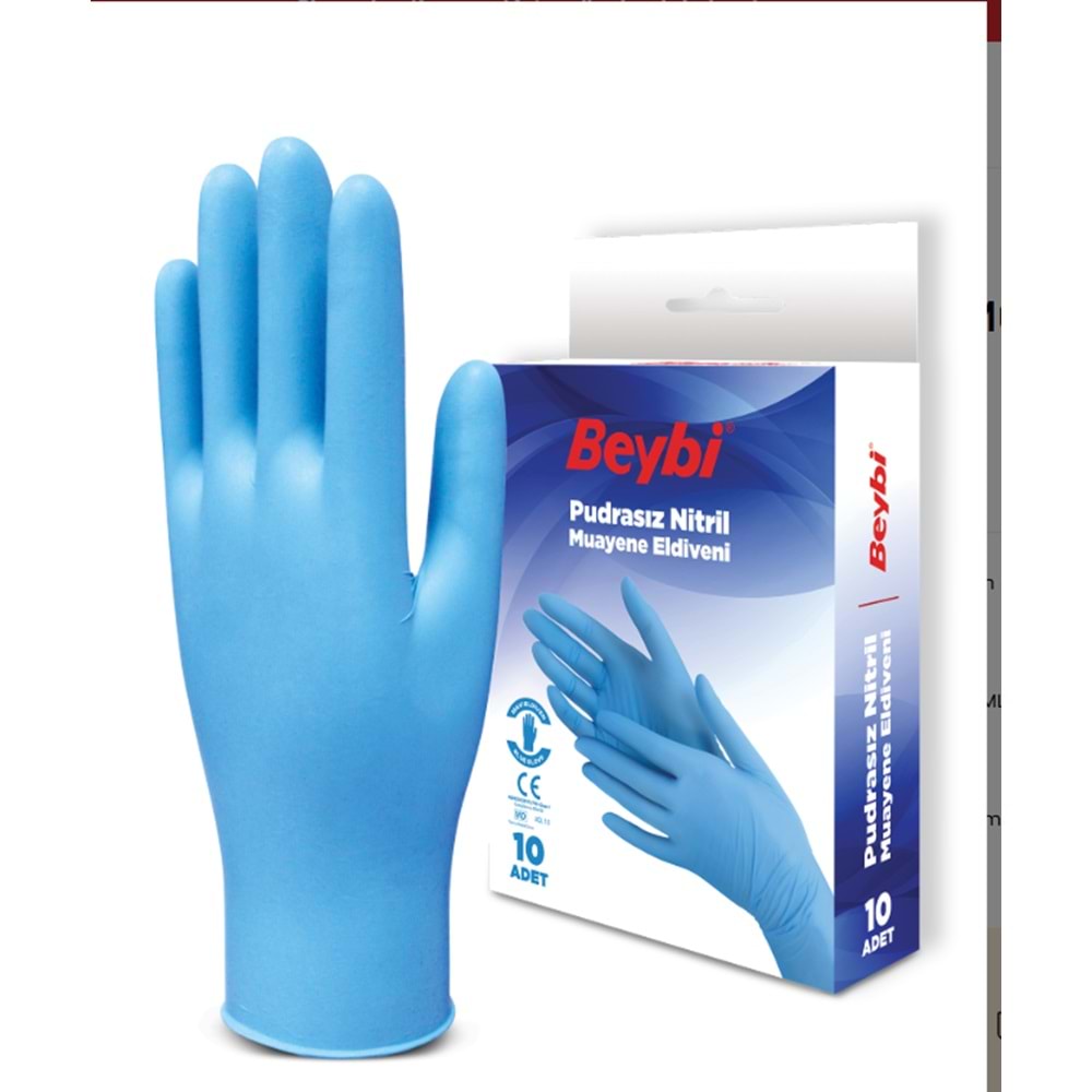 Nitril Mavi Pudrasız Muayene Eldiveni 10lu*15pk