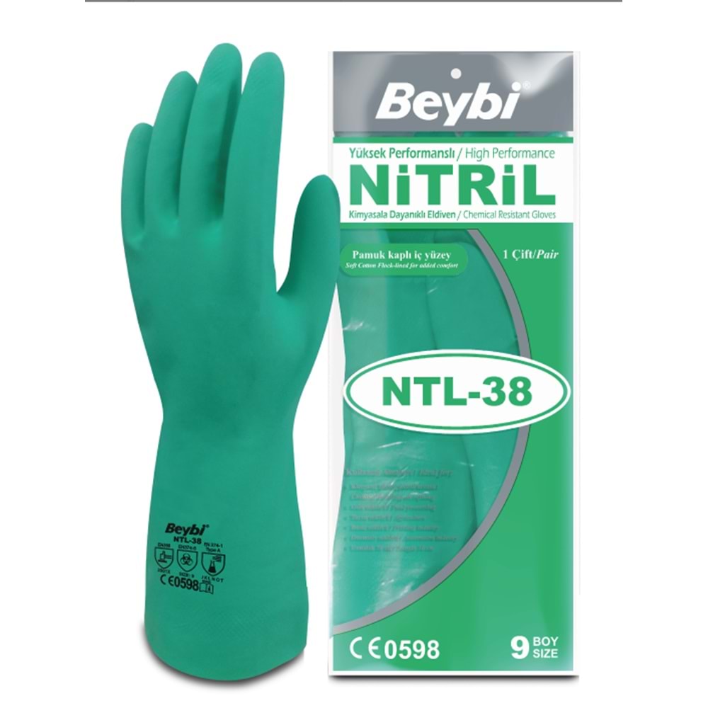 Beybi Nitril NTL-38 Yüksek Perf. Kimyasala Dayanıklı Eldiven No:10