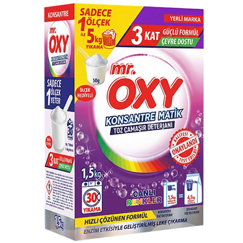 Mr Oxy Konsantre Matik Toz Deterjan Renkliler 1500gr*8ad