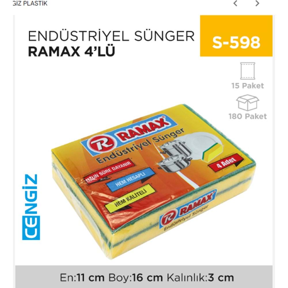 Ramax Endüsriyel Sünger 4lü RM-720