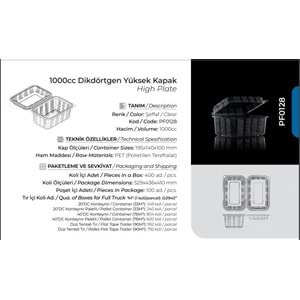 Pack Form 1000cc YK Sızdırmaz Kase 100lü*6pk PF0128