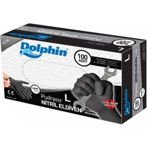 Dolphin Siyah Extra Kalın Nitril Eldiven Large