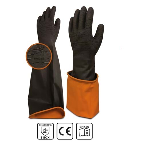 Beybi Korun H2-45EXT Uzun Siyah Tırtıklı Eldiven 45cm