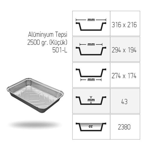 Alüminyum 2500gr Kase 702/L 50li*10pk