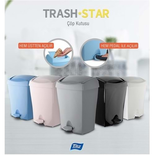 Titiz Trash Star Çöp Kovası Pedallı + Üsten Kapak 10Lt TP720 TP721 TP722 TP723 TP724