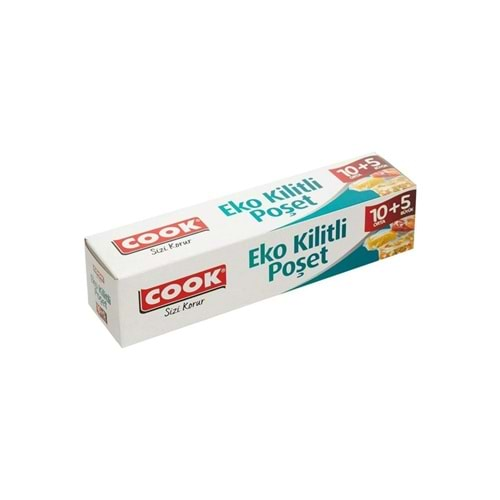 Cook Çift Kilitli Buzdolabı Poşeti 15li Eko (10 Orta+5 Büyük)