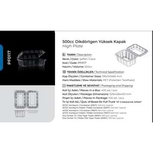 Pack Form 500cc Dikdörtgen YK Sızdırmaz Kase 100lü*4pk PF0117