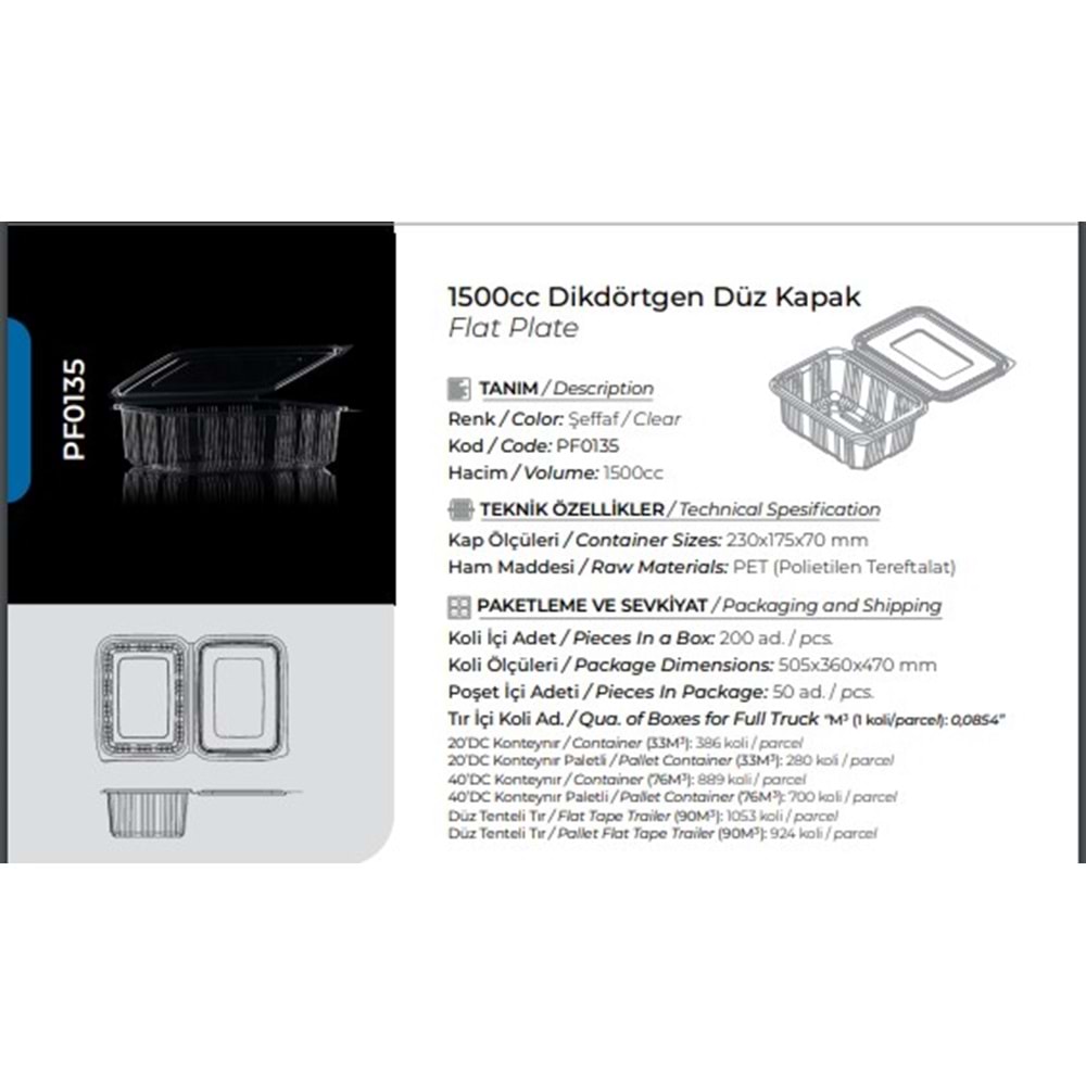 Pack Form 1500cc DK Sızdırmaz Kase 50li*4pk PF0135