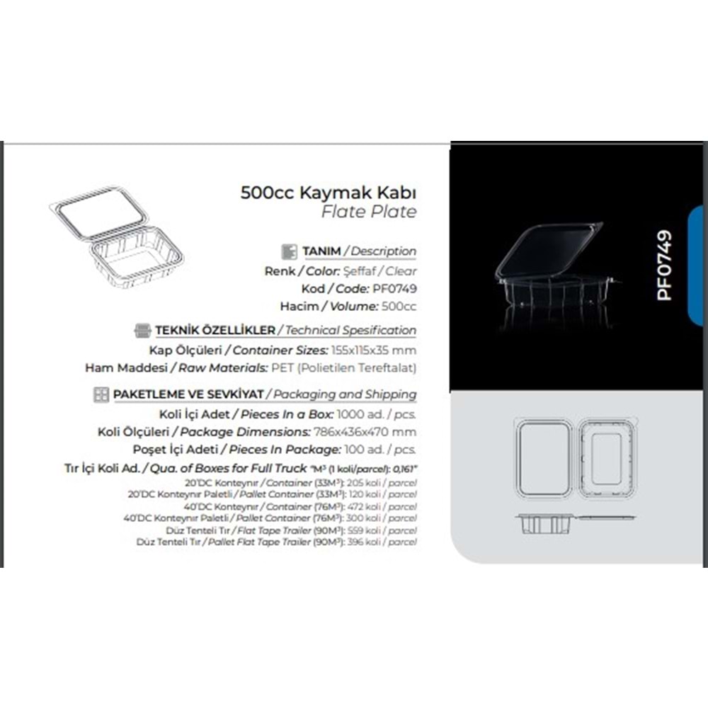Pack Form Kaymak Sızdırmaz Kase 100lü*10pk PF0749