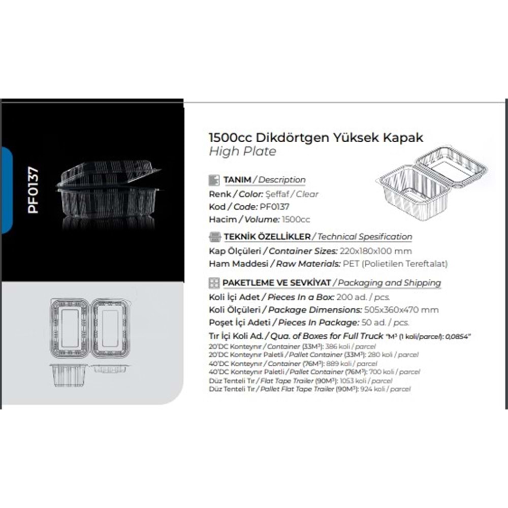 Pack Form 1500cc BK Sızdırmaz Kase 50li*4/6pk PF0137