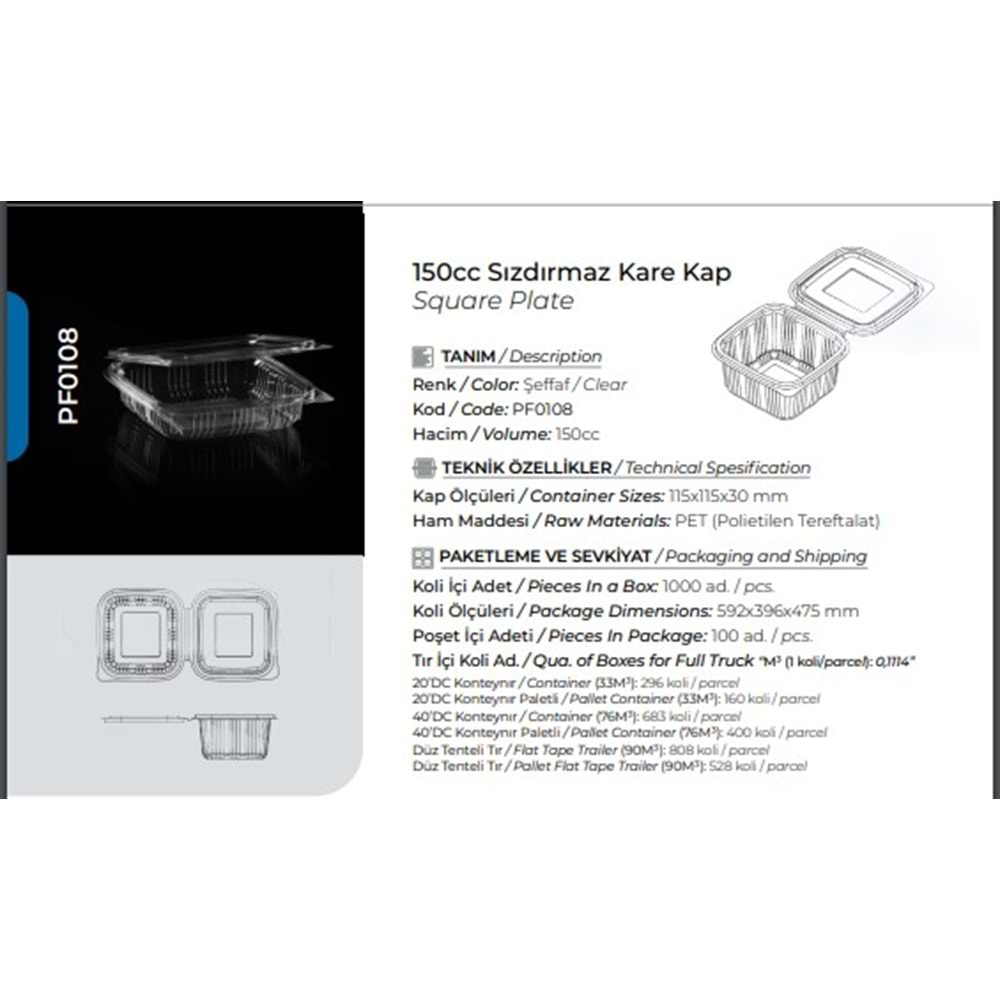 Pack Form 150cc DK Sızdırmaz Kase 100lü*10pk PF0108