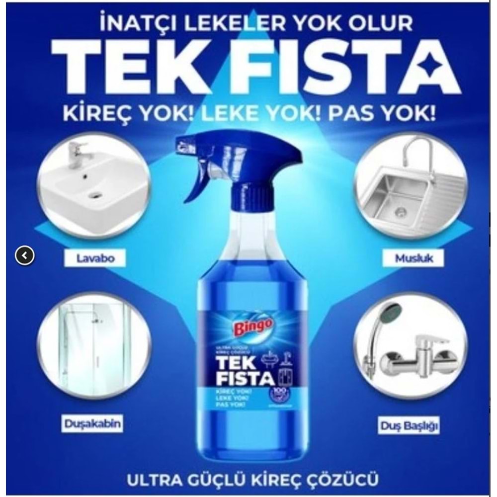 Bingo Tek Fısta Sprey Kireç Çözücü 900Ml