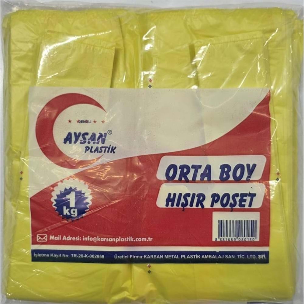 Aysan Sarı Orta Boy Hışır Atlet Poşet