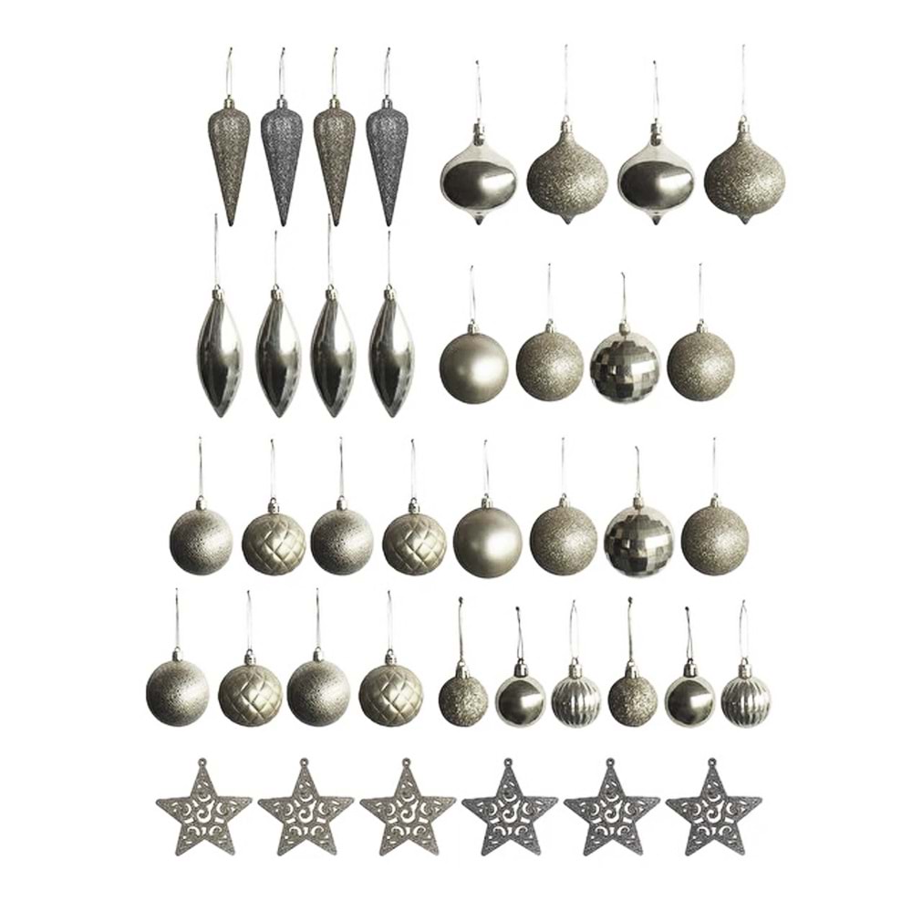 Yılbaşı Gümüş Ağaç Süsleme Seti 40 Parça LV20032