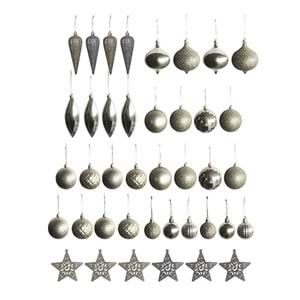 Yılbaşı Gümüş Ağaç Süsleme Seti 40 Parça LV20032